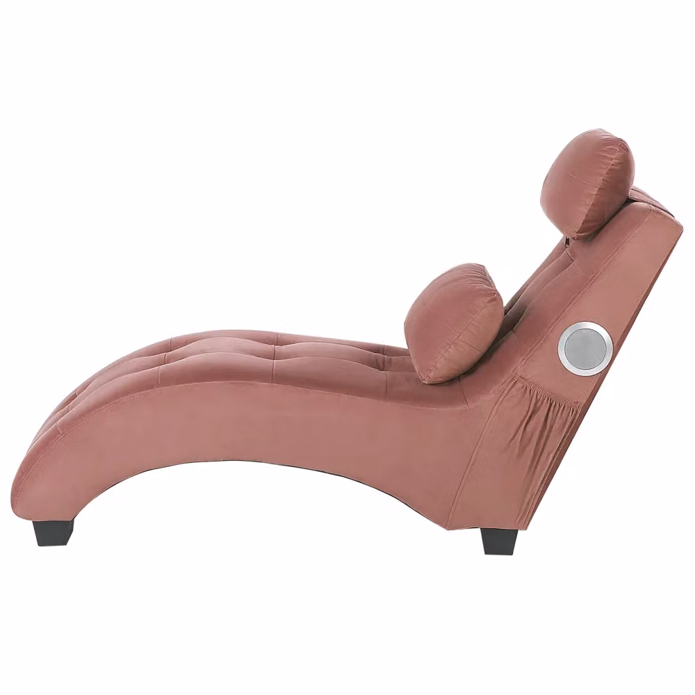 Chaise longue BELIANI in velluto rosa con altoparlante Bluetooth integrato e caricatore USB, design moderno curvo L: 157 cm, P: 82 cm, H: 66 cm – 2