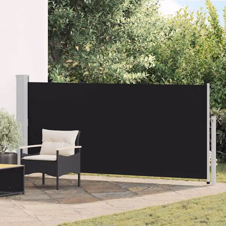 Tenda da Sole Laterale Retrattile vidaXL in Poliestere e Acciaio, Colore Nero, L: 140 cm, H: 314 cm