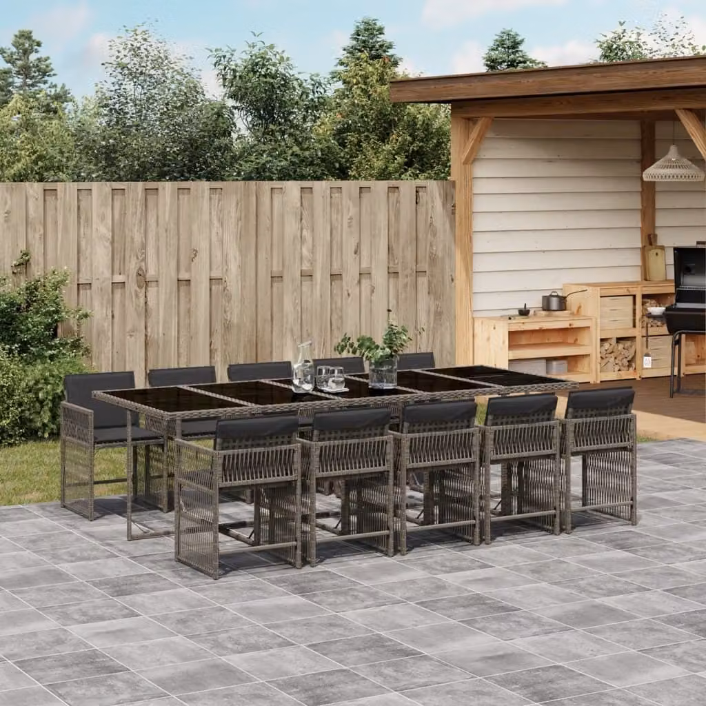 Maison Exclusive - Set da Pranzo da Giardino 11pz con Cuscini in Polyrattan Grigio