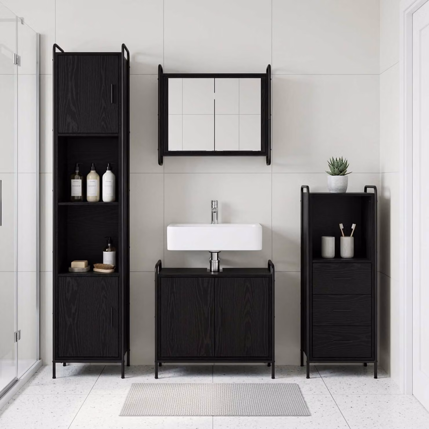 vidaXL Set di Armadi da Bagno 3 pz Rovere Nero 40 x 36 x 109,5 cm