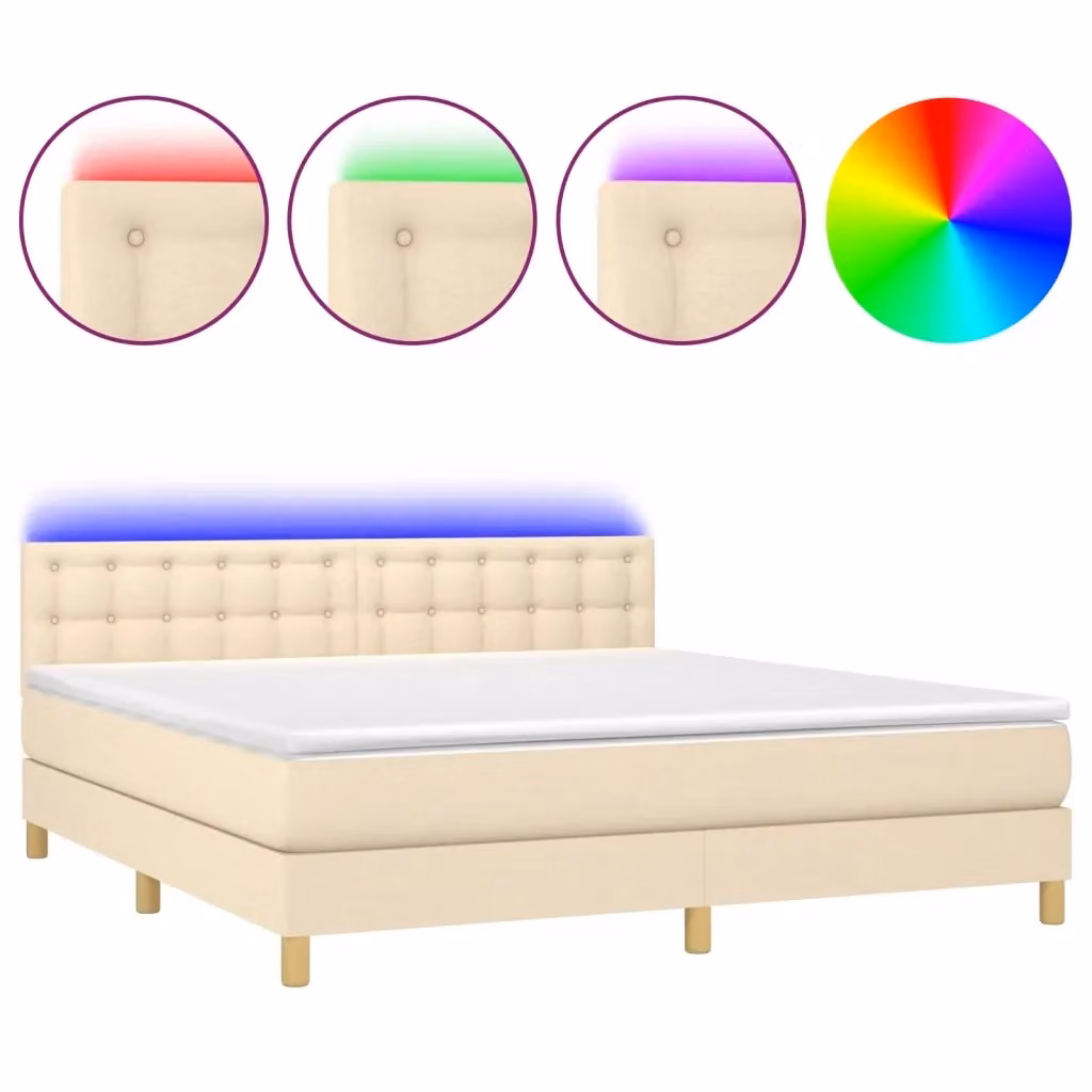 Letto Ibrido con Materasso e Illuminazione LED vidaXL in Tessuto Beige e Bianco L/P: 180 x 200 cm – 2