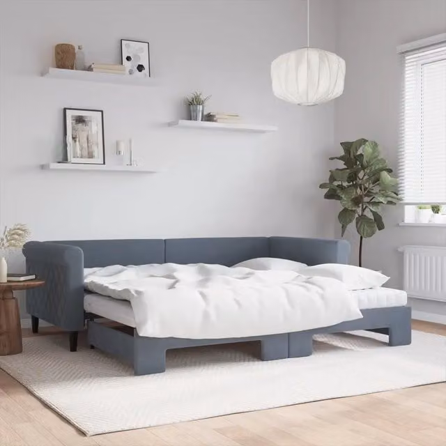 Divano Letto Estraibile vidaXL in Velluto Grigio con Cassetto per Soggiorno e Camera da Letto L/P/H: 229 x 90 x 68 cm