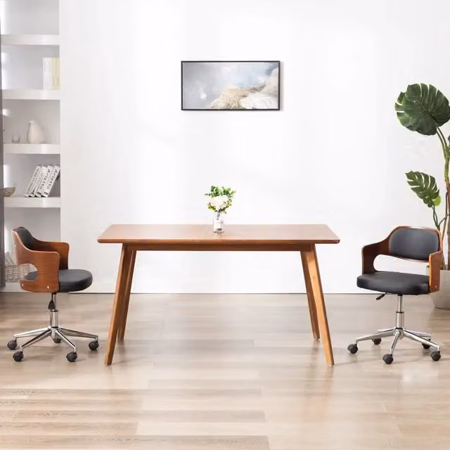 Sedia da Pranzo Girevole Moderna vidaXL in Similpelle Nera con Altezza Regolabile e Ruote – 1