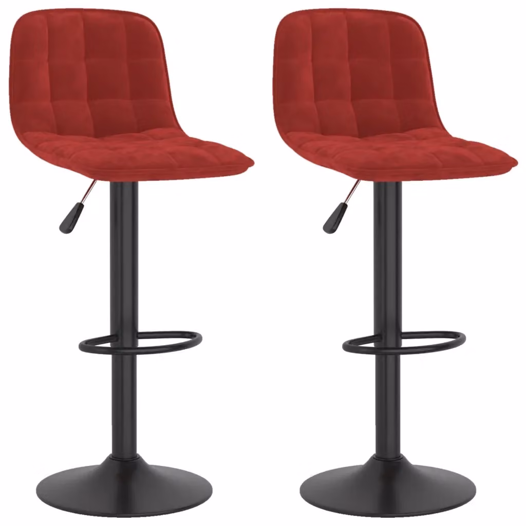 Set di 2 sgabelli da bar vidaXL in velluto rosso con struttura in metallo per soggiorno e sala da pranzo, Altezza: 105 cm, Larghezza: 42,5 cm, Profondità: 45 cm – 2