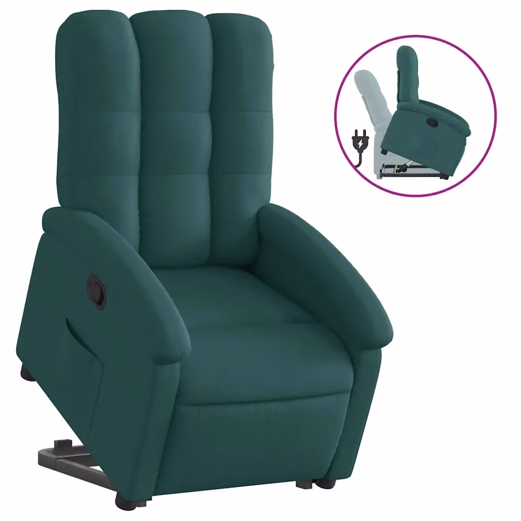 Poltrona Alzapersona Reclinabile vidaXL in Tessuto Verde con Braccioli e Assistenza Sollevamento Elettrica – 2