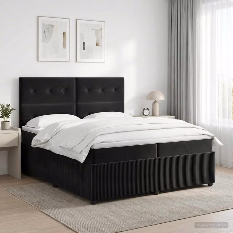 Maison Exclusive - Letto boxspring con materasso nero 200 x 200 cm in velluto