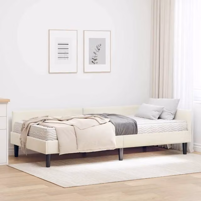 vidaXL Struttura Letto Angolare con 2 Materassi in Velluto Beige L/P/H: 90 x 200 cm