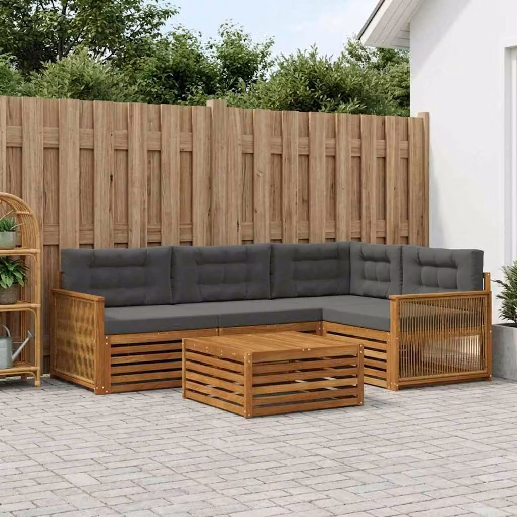 Set di divani da esterno vidaXL a forma di L con tavolo da caffè, in legno di acacia trattato, colore beige e antracite