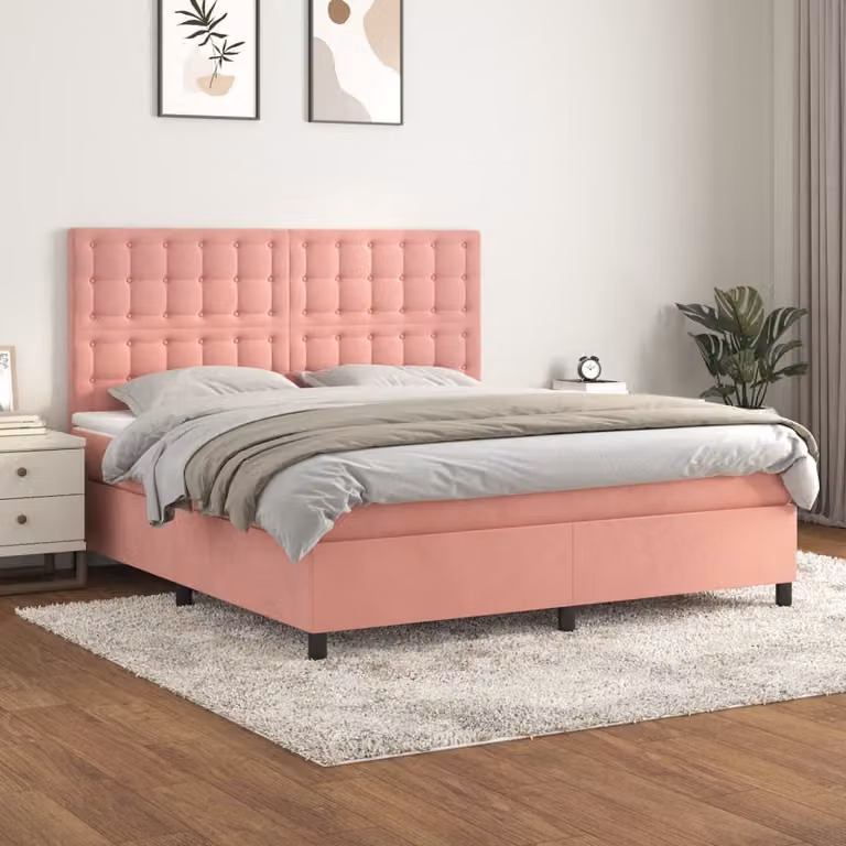 Maison Exclusive - Giroletto a Molle con Materasso Rosa 160x200 cm in Velluto