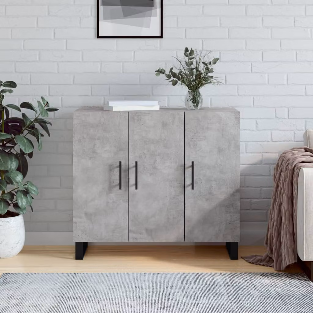 Credenza moderna vidaXL in legno multistrato e metallo, Grigio Cemento, L 90 x P 34 x H 80 cm