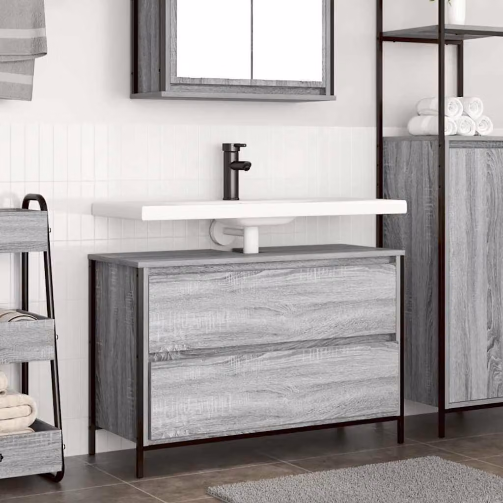 Mobile Lavabo da Bagno vidaXL con Cassetti Grigio Sonoma L: 90 cm, P: 34,5 cm, H: 60 cm