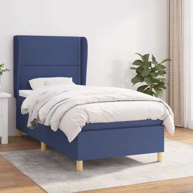 Letto Ibrido vidaXL con Giroletto a Molle e Materasso in Tessuto Blu e Bianco L/P: 100 x 200 cm