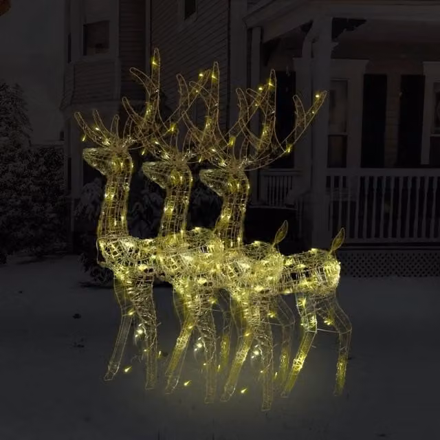 Set di 3 decorazioni natalizie a forma di renna vidaXL con illuminazione LED bianco caldo per giardino e interno