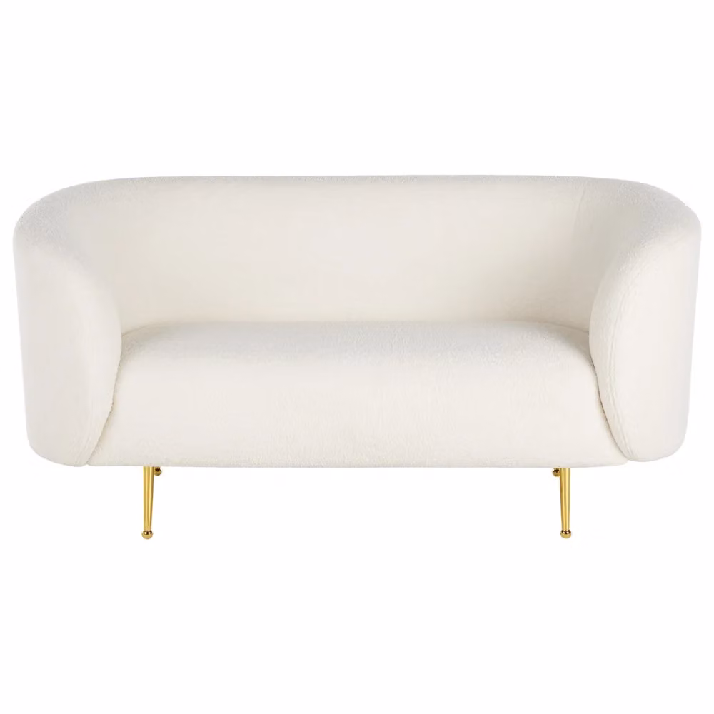Divano 2 posti Beliani in tessuto bouclé bianco con gambe in metallo dorate stile glamour per soggiorno L: 155 cm, P: 79 cm, H: 70 cm – 2