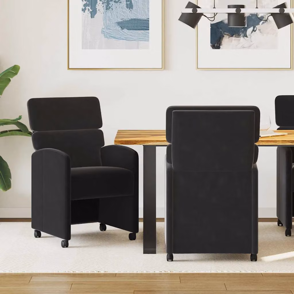 Set di 2 sedie da pranzo vidaXL con ruote in velluto nero L: 58 cm, P: 65 cm, H: 98 cm – 1