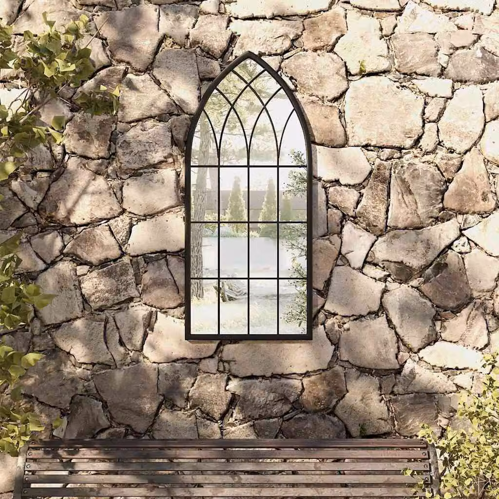 Specchio da giardino vidaXL nero in metallo per uso esterno, L 100 cm x H 45 cm