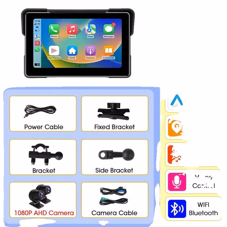 Navigazione GPS, schermo da 7 pollici, design impermeabile, fotocamera da 7 pollici con risoluzione 1080P