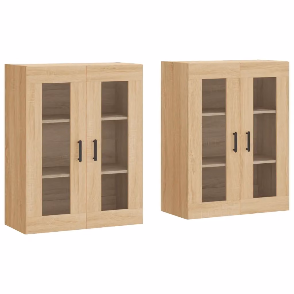 Set di 2 armadietti da parete vidaXL in legno e vetro con ante in vetro, colore marrone rovere, ideali per il bagno, stile moderno – 2