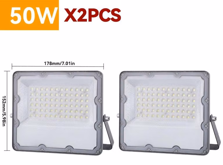 Confezione da 2 faretti LED da esterno per parete - 50 W - Senza sensore PIR - Grado di protezione IP66 - Luce bianca fredda - 220 V