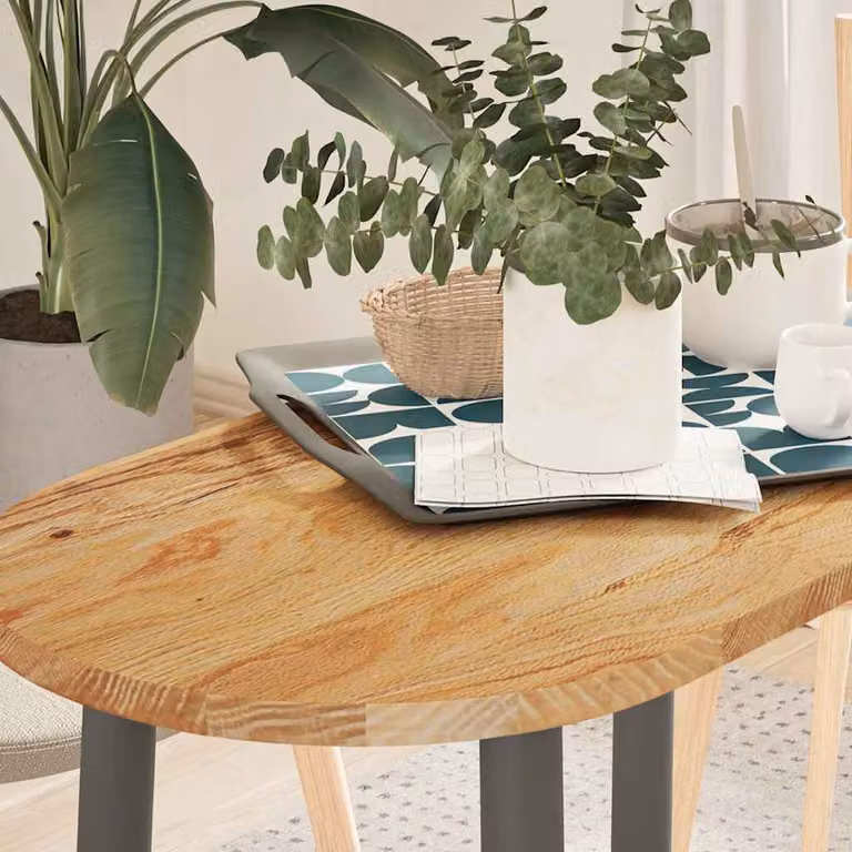 Piano Tavolo Ovale in Rovere Massello vidaXL, Marrone Chiaro, L: 80 cm, P: 40 cm, H: 2 cm
