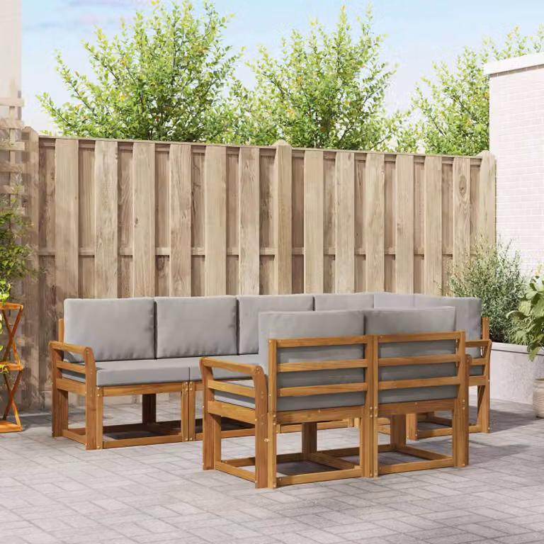 Set di divani da esterno vidaXL 7 pz in legno di acacia con cuscini Grigio