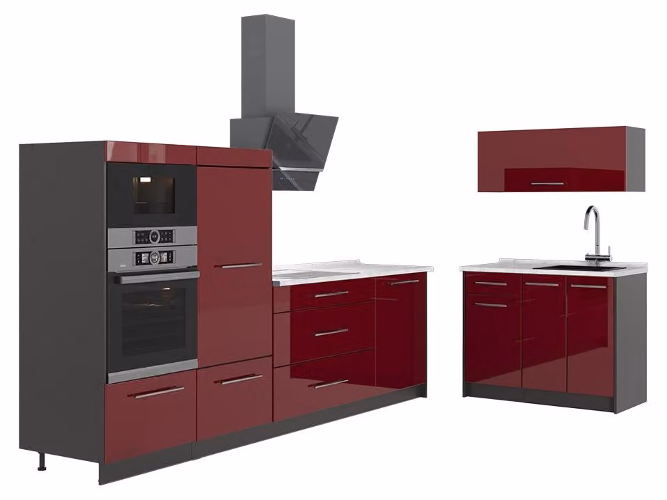 Cucina Vicco Fame-Line Bordeaux lucido/Antracite 380 cm, PL Marmo, Model 64074