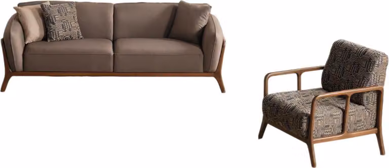 Braune Moderne 3-Sitzer Couch Wohnzimmer Sessel 2tlg Edle Sitzgarnitur