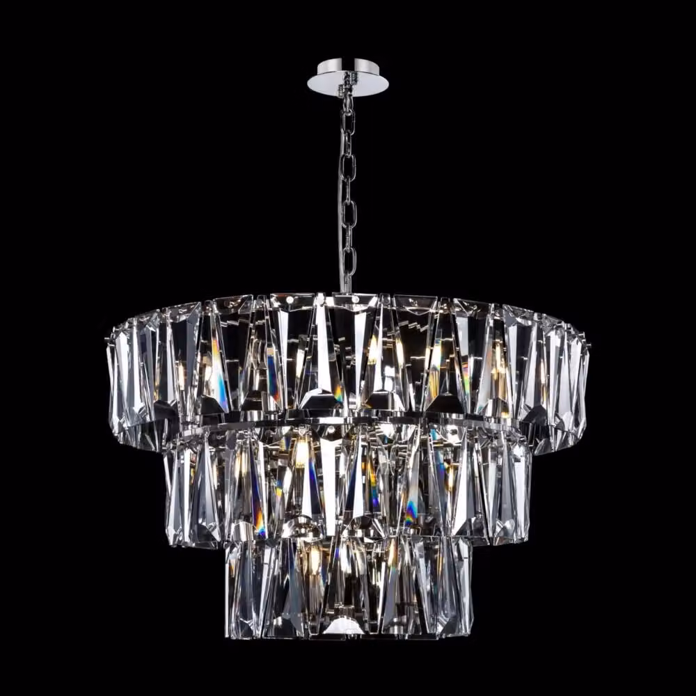 Lampadario a sospensione Maytoni Puntes in cristallo e metallo cromato, 18 luci, Ø 77 cm – 2