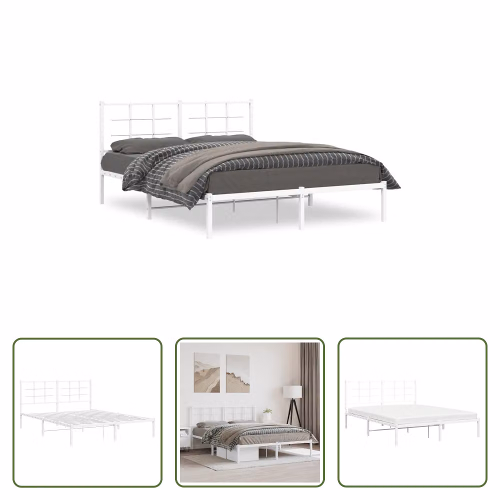 The Living Store Struttura letto con testiera in metallo bianco 160x200 cm