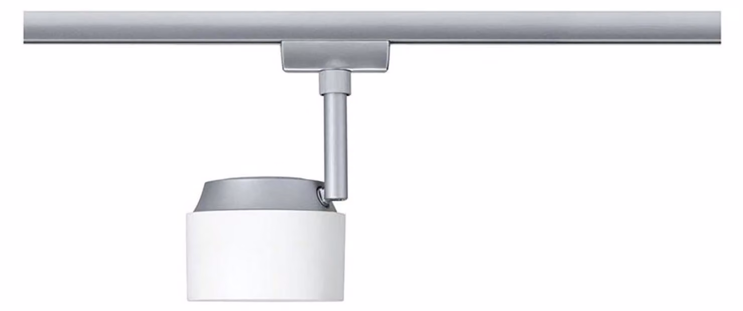 Paulmann URail, faretti a binario LED, modello "Pane", singolo faretto, 400 lumen, 7,4W, 2700K, dimmerabile, 230V, colore bianco, finitura cromata opaca, modello 95374, equivalente a 50W