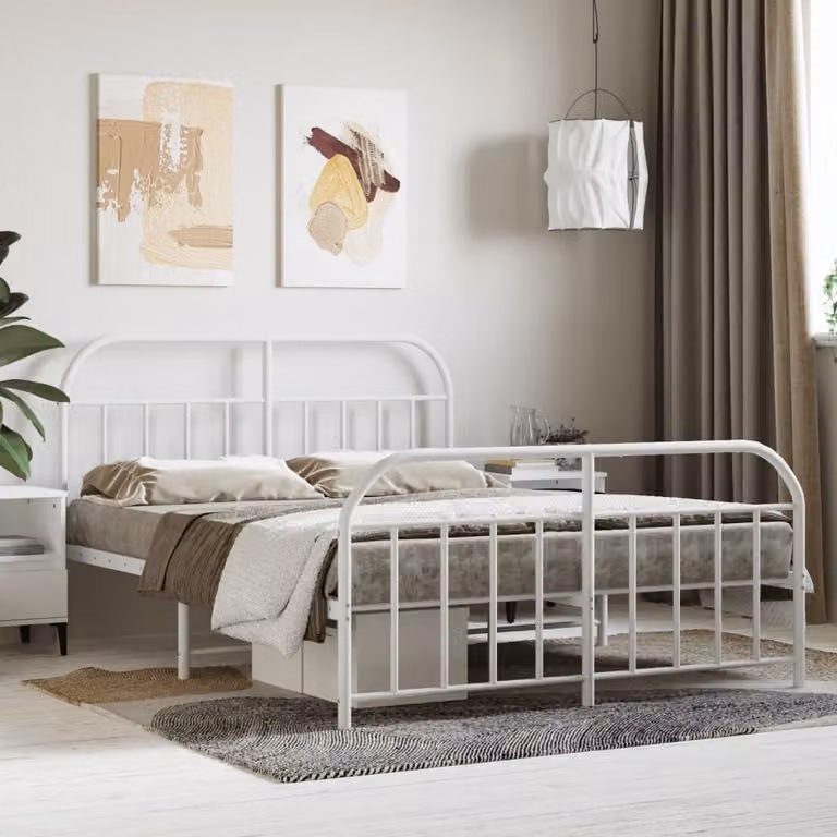 vidaXL Giroletto con testiera e pediera in metallo bianco 150x200 cm - Giroletto - Cornici per letti - Giroletto - Letto