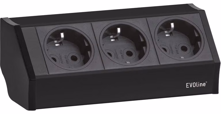 Evoline V-Dock elemento di presa 3xSchuko nero - presa da tavolo, 3 prese Schuko, nero, max. 3500W, 1 pezzo
