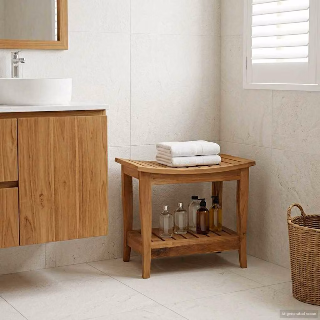 vidaXL Tavolo Laterale da Bagno in Legno di Teak Naturale L: 50 cm, P: 35 cm, H: 45 cm