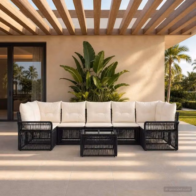Set Divano da Giardino 8 pz Nero polyrattan 3434770