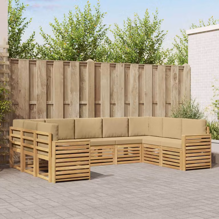 Set di divani ad angolo vidaXL in legno di acacia massello con cuscini beige per giardino e terrazzo