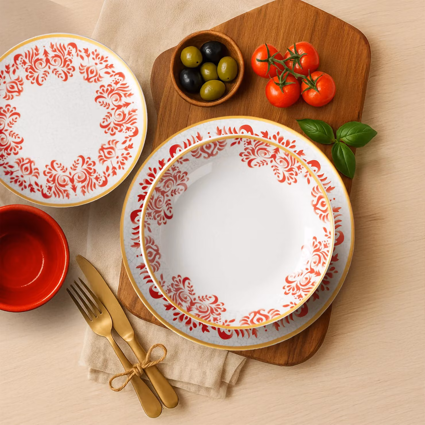 Servizio di piatti Gusto Casa Linea Zulema Red in porcellana, 18 pezzi, bianco e rosso – 2
