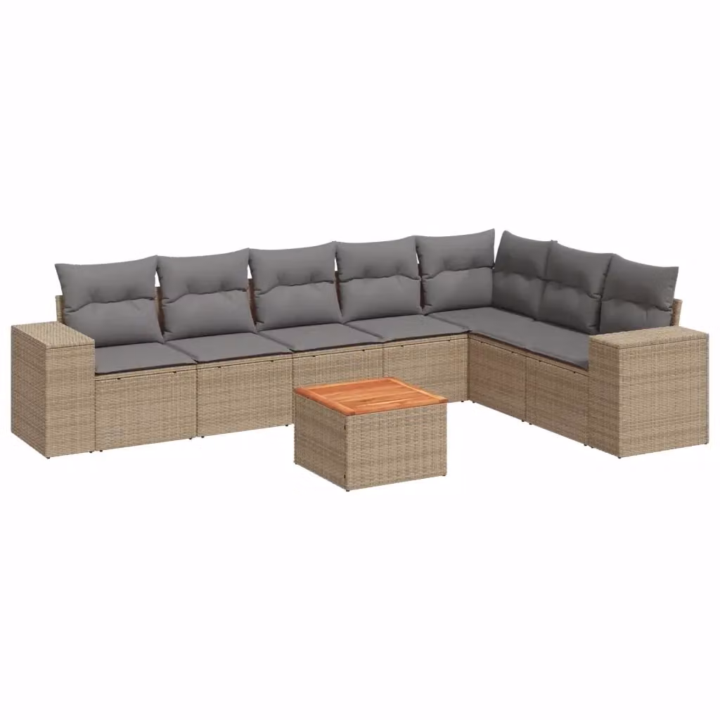Set Divano da Giardino vidaXL 8 pz in Polyrattan Beige con Cuscini e Tavolino – 2