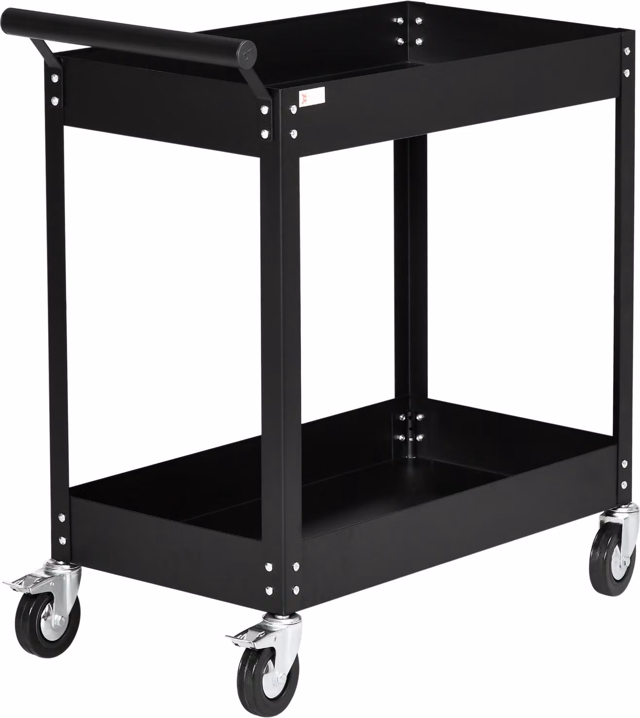 Carrello da officina a 2 livelli, carrello portautensili vuoto, carrello da trasporto, maniglia laterale, 4 ruote, acciaio, portata fino a 150 kg, 84,5 x 38 x 84 cm, nero