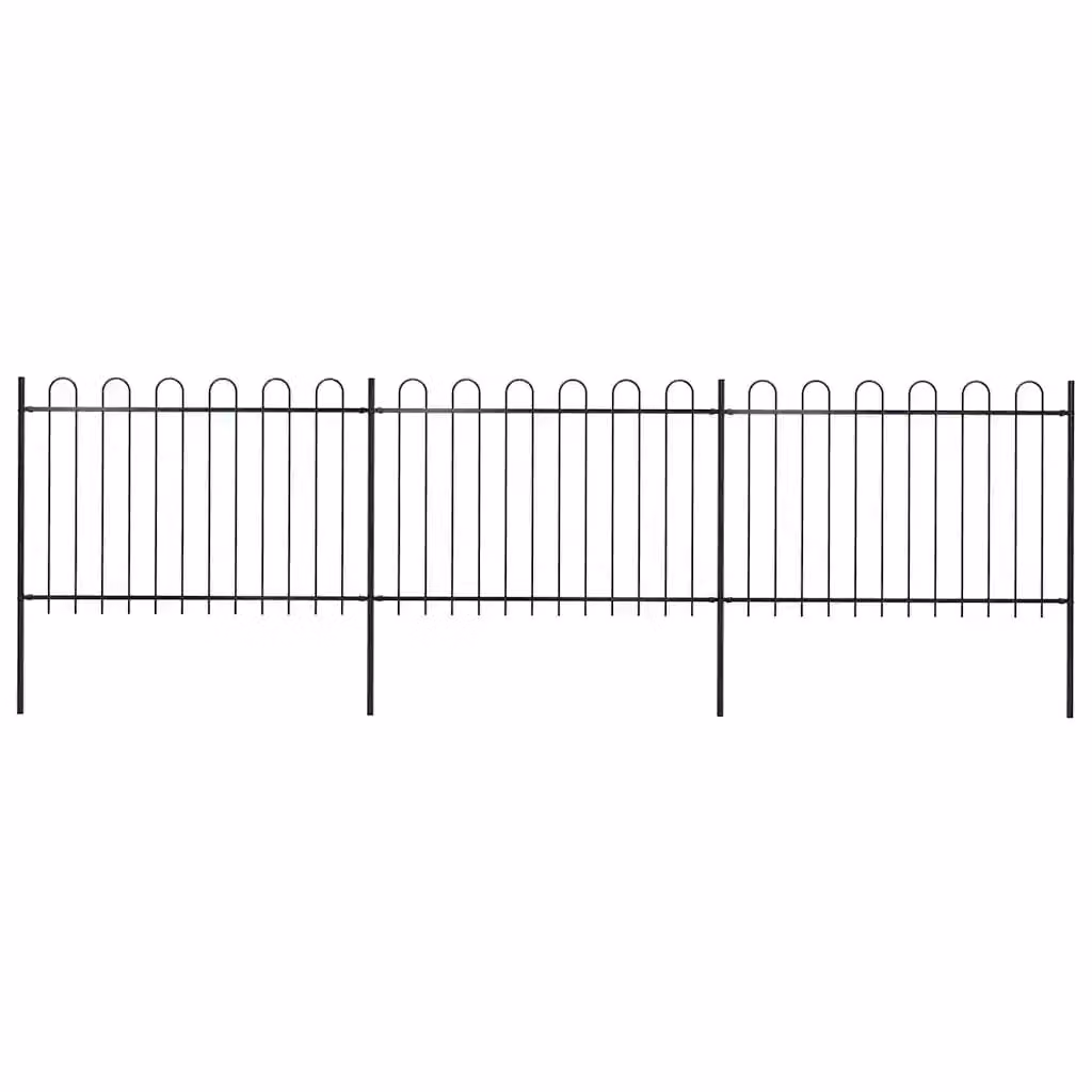 Recinzione da giardino vidaXL in acciaio con parte superiore ad anello, colore nero, L: 504 cm, H: 120 cm