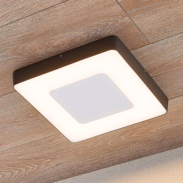 Lucande Plafoniera LED da esterni Sora, angolare, sensore, IP54 Sora, Nero, Alluminio, Moderno, Plafoniere LED