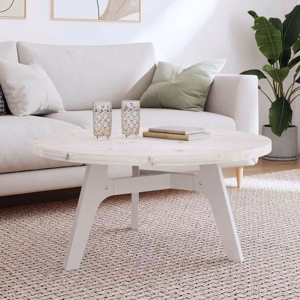 Piano Tavolo Rotondo vidaXL in Legno Massello di Pino Bianco, Diametro: 90 cm, Spessore: 3 cm