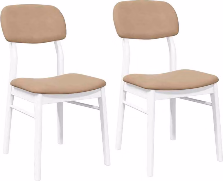Sedie da Pranzo con Cuscini 2 pz Bianco Legno Massello di Hevea