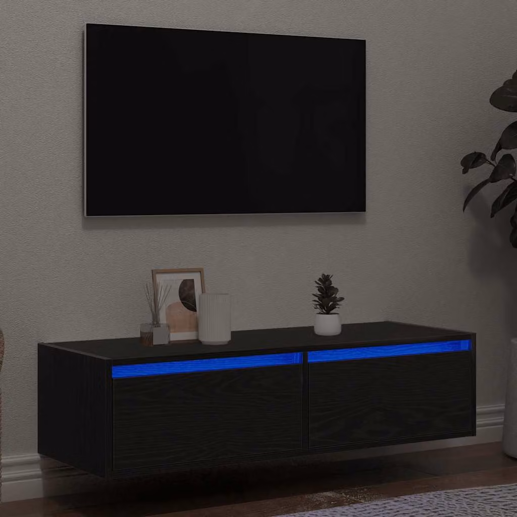 Mobile Porta TV vidaXL con Luci LED, Rovere e Nero, L 100 cm x P 35,5 cm x H 25 cm