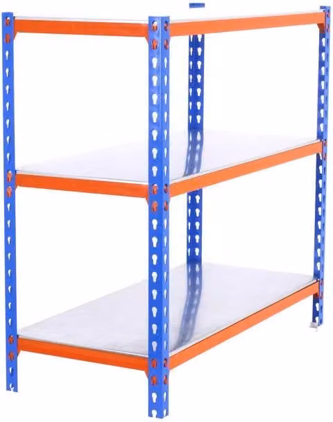 Scaffale in metallo Simon Rack con 3 ripiani regolabili, colore blu e arancio, L 90 cm x H 110 cm x P 50 cm
