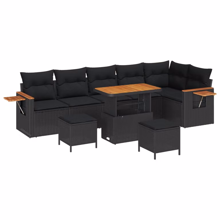 Set Divano da Giardino vidaXL 11 Pezzi Moderno a Forma di L con Cuscini Nero