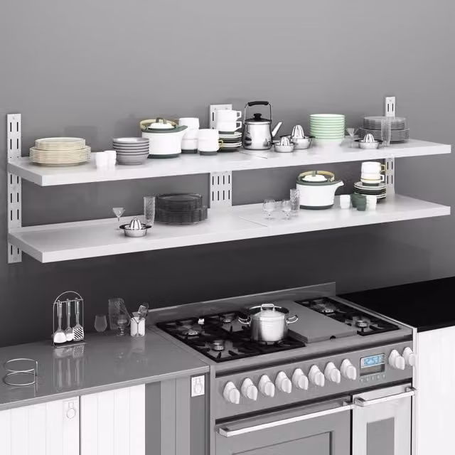 Set di 2 mensole galleggianti a 2 livelli vidaXL in metallo bianco, L: 200 cm, P: 30 cm