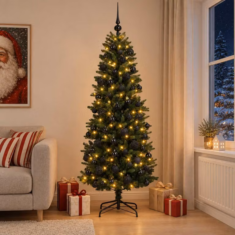 Albero di Natale artificiale con decorazioni a sfera, altezza 180 cm, 300 luci LED