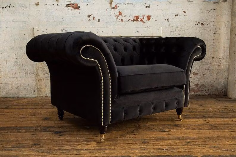 Chesterfield Sessel Fernseh Couch 1 Sitzer Sofa Textil Stoff Couchen Polster #5