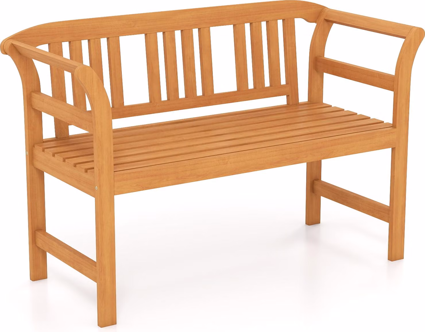 Panchina da giardino COSTWAY, panchina frisona a 2 posti resistente alle intemperie, panchina in legno di acacia, panchina da parco con braccioli, panchina da balcone fino a 360 kg, verticale