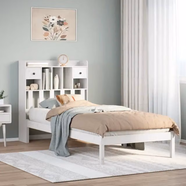 Letto con Libreria e Contenitore Design Mania in Legno di Pino Bianco Lacquered L/P/H: 190 x 75 x 110 cm – 1